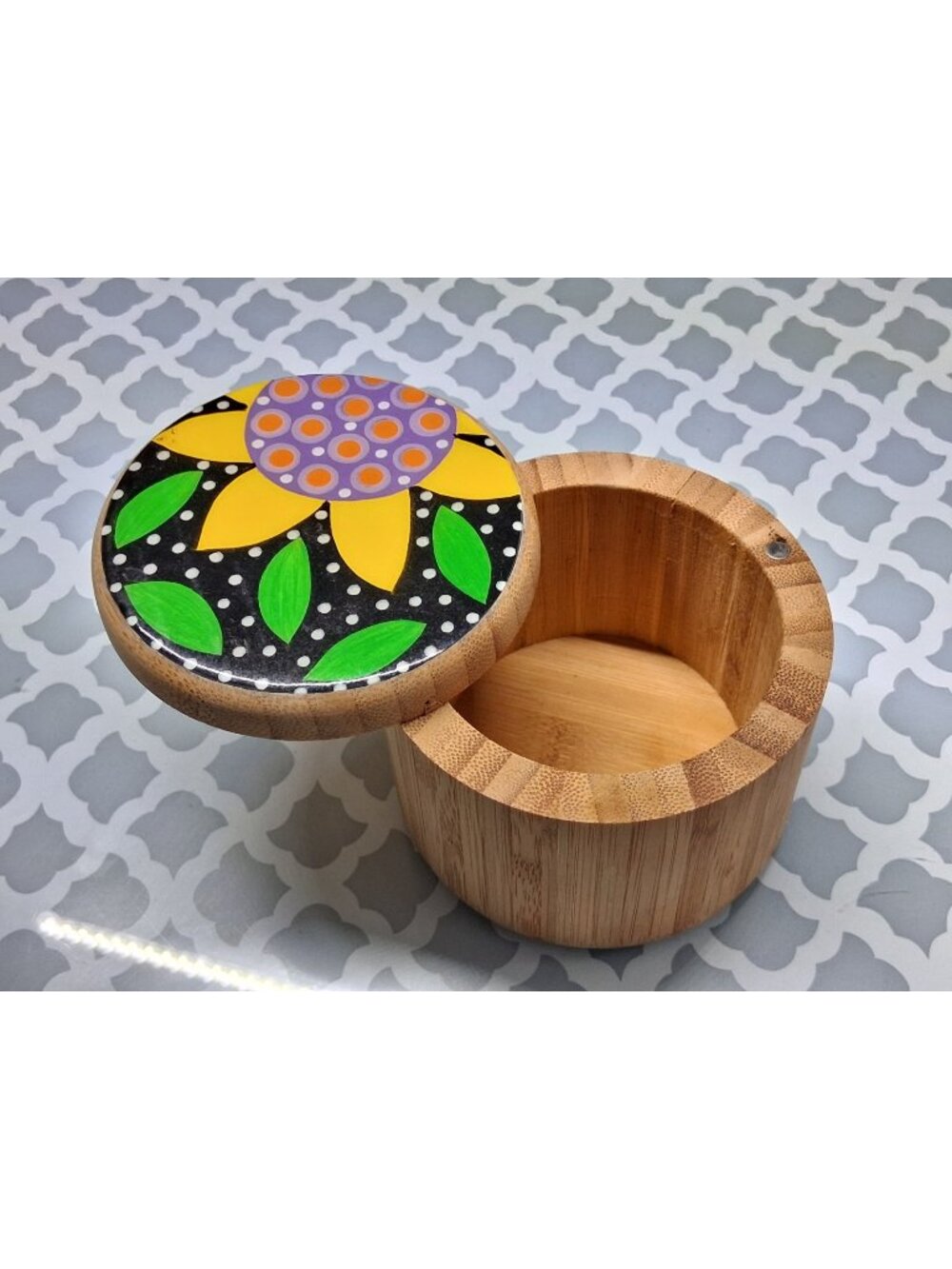 Bamboo Salt Cellar with Swivel Lid Magnetic Closure for Salts Spices Art by Mele